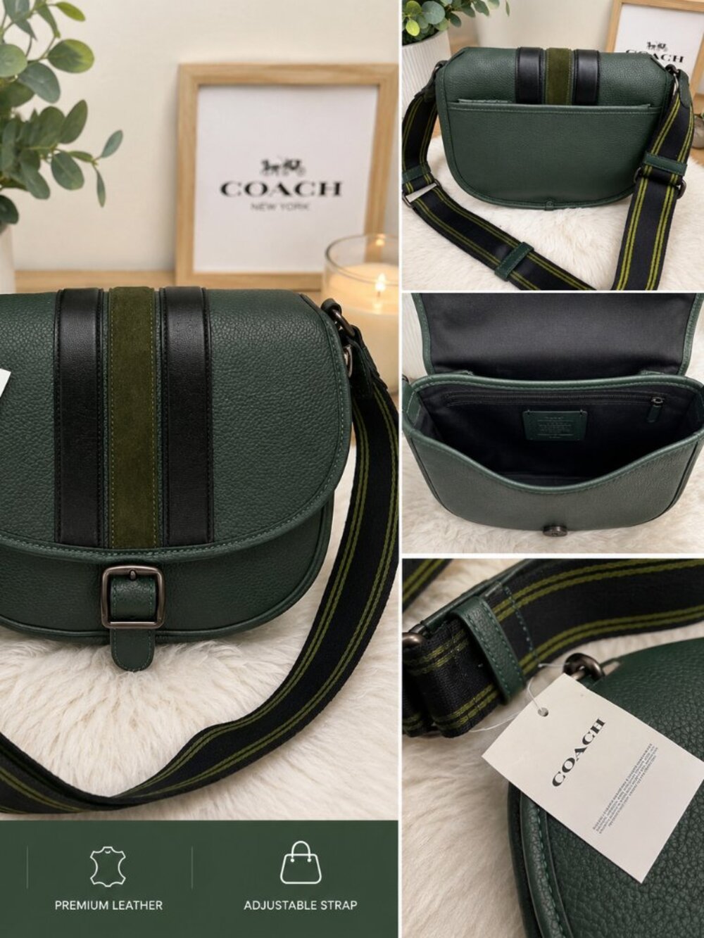 Coach green leather saddle crossbody bag (New with tags) - Picture 2 of 2